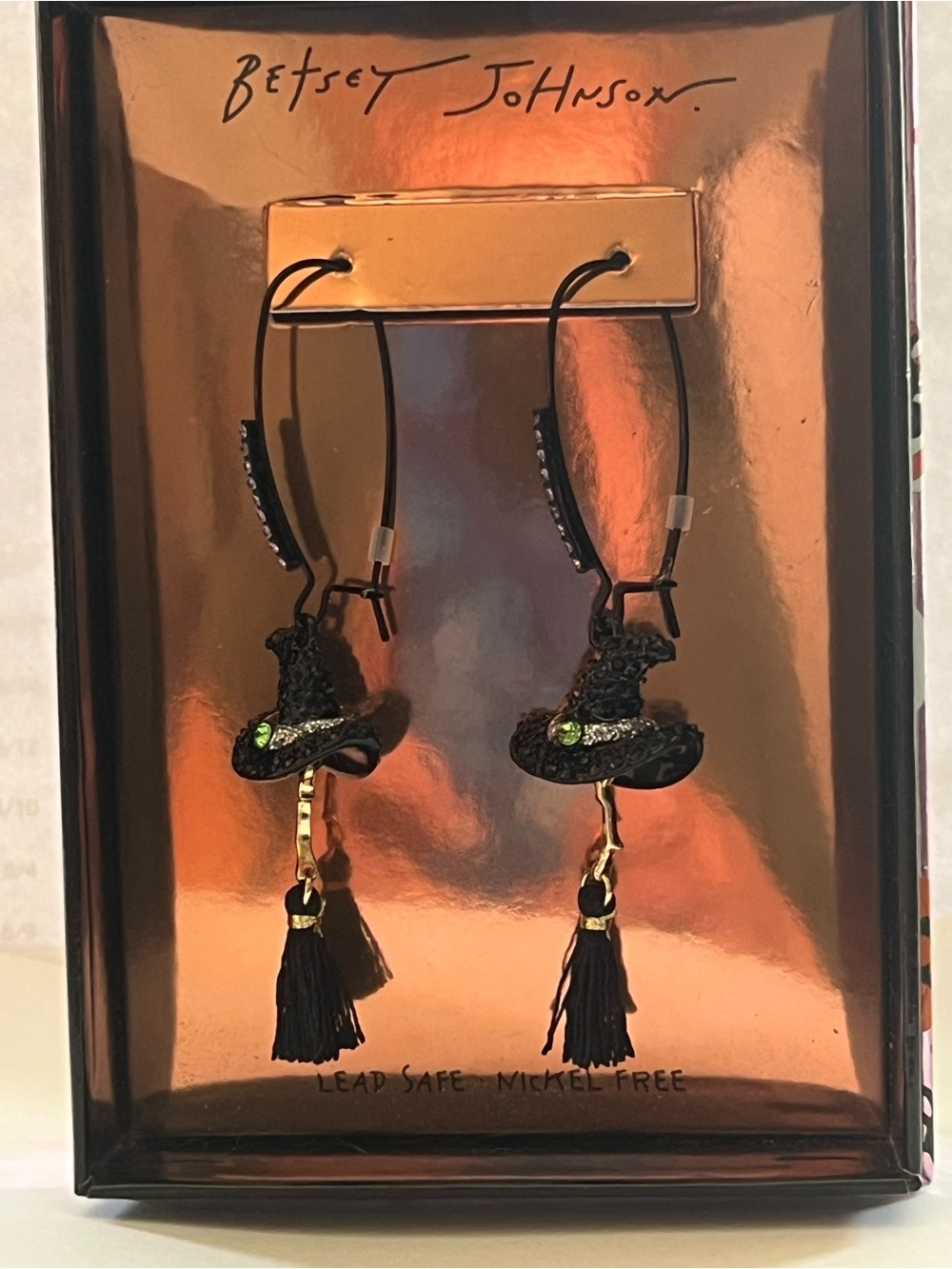 WITCH HAT BROOM SHEPHERD HOOK EARRING in PINK